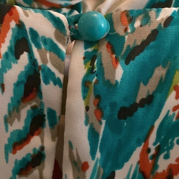 ECI ivory turquoise green feather cold shoulder tie waist blouse top Size M - Picture 5 of 9